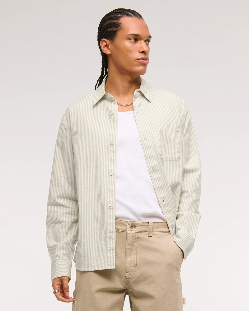 Summer Linen-Blend Button-Up Shirt