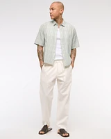 Short-Sleeve Cropped Textural Plaid Button-Up Shirt