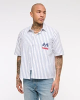 Short-Sleeve Cropped Racing Workwear Button-Up Shirt