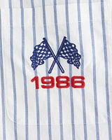 Short-Sleeve Cropped Racing Workwear Button-Up Shirt