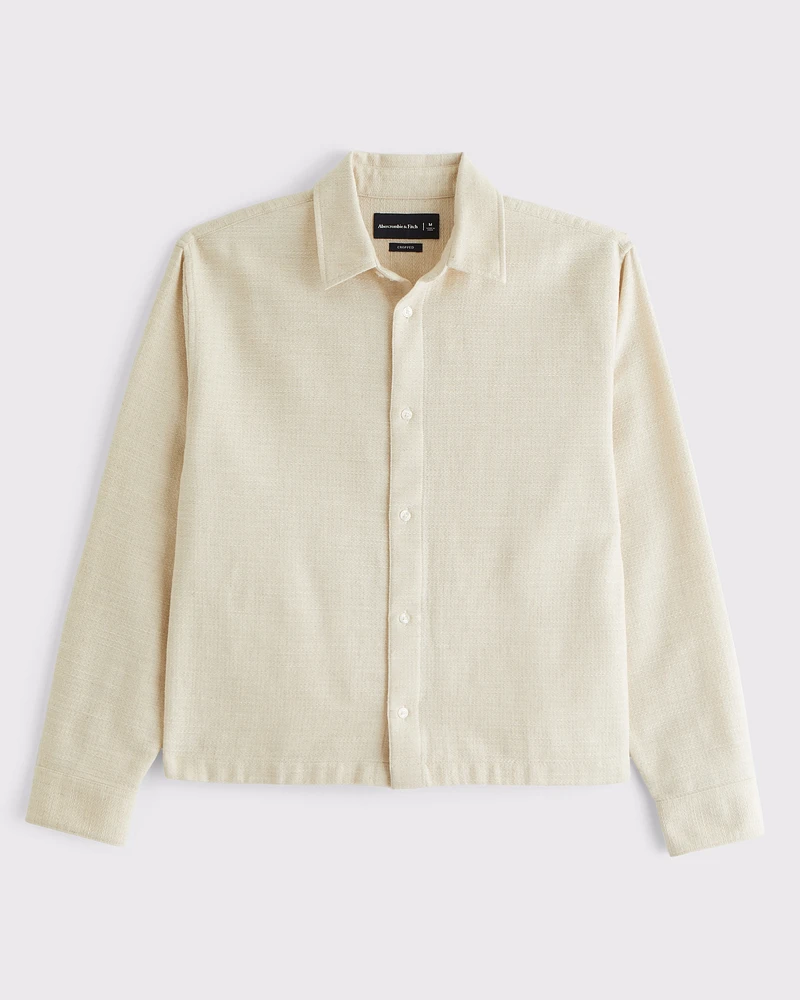 Cropped Slub Button-Up Shirt