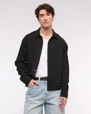 Cropped Slub Button-Up Shirt