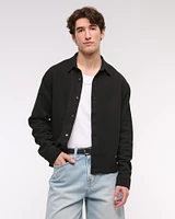 Cropped Slub Button-Up Shirt