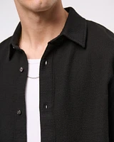Cropped Slub Button-Up Shirt
