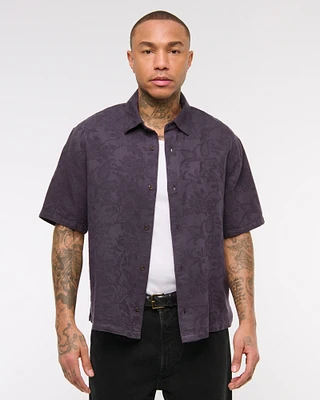 Short-Sleeve Cropped Jacquard Button-Up Shirt