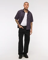 Short-Sleeve Cropped Jacquard Button-Up Shirt