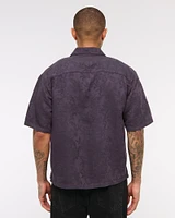 Short-Sleeve Cropped Jacquard Button-Up Shirt