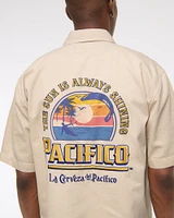 Short-Sleeve Cropped Modelo Workwear Button-Up Shirt