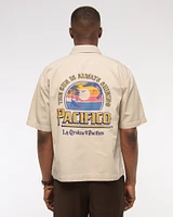 Short-Sleeve Cropped Modelo Workwear Button-Up Shirt