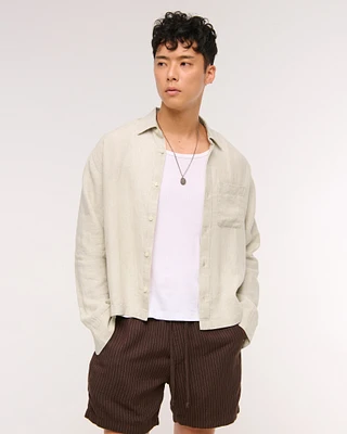 Cropped Linen Button-Up Shirt