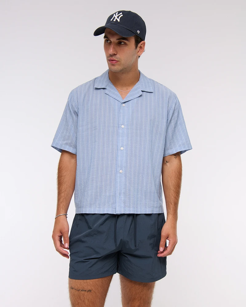 Camp Collar Cropped Seersucker Shirt