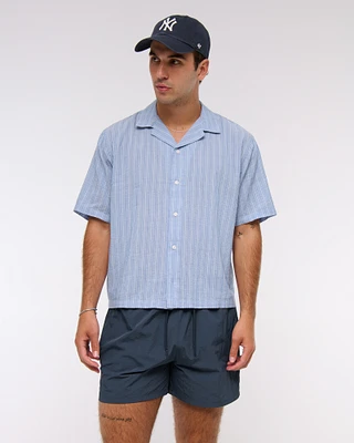Camp Collar Cropped Seersucker Shirt