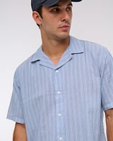 Camp Collar Cropped Seersucker Shirt
