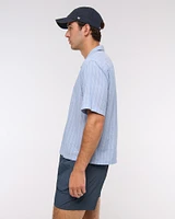 Camp Collar Cropped Seersucker Shirt