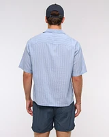 Camp Collar Cropped Seersucker Shirt