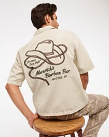 Short Sleeve Cropped Western Graphic Button-Up Shirt