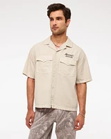 Short Sleeve Cropped Western Graphic Button-Up Shirt