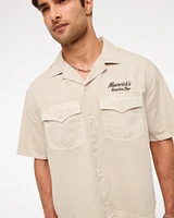 Short Sleeve Cropped Western Graphic Button-Up Shirt
