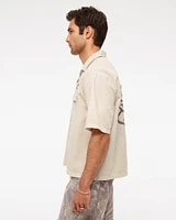 Short Sleeve Cropped Western Graphic Button-Up Shirt