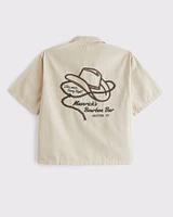 Short Sleeve Cropped Western Graphic Button-Up Shirt