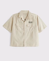 Short Sleeve Cropped Western Graphic Button-Up Shirt