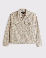 Cropped Twill Zip Shirt Jacket