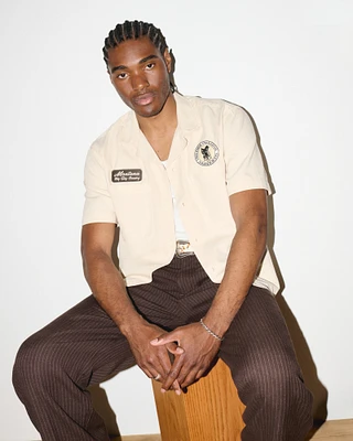 Short-Sleeve Cropped Graphic Workwear Button-Up Shirt