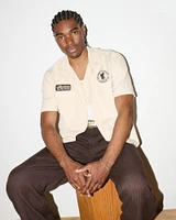 Short-Sleeve Cropped Graphic Workwear Button-Up Shirt