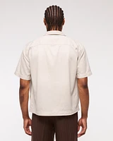 Short-Sleeve Cropped Graphic Workwear Button-Up Shirt