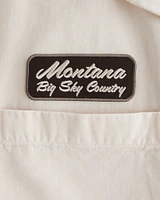 Short-Sleeve Cropped Graphic Workwear Button-Up Shirt