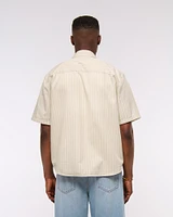 Short Sleeve Cropped Graphic Workwear Button-Up Shirt