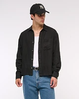 Cropped Linen Button-Up Shirt