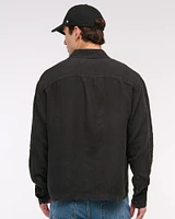 Cropped Linen Button-Up Shirt