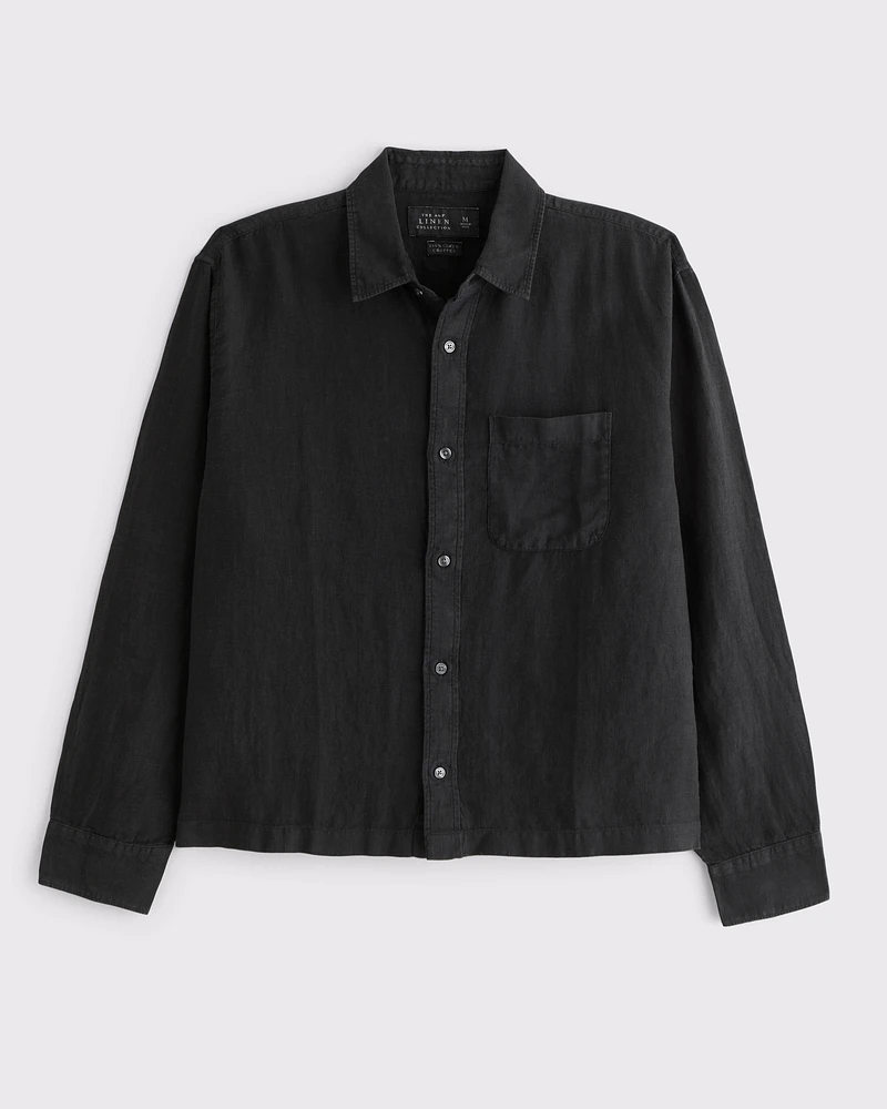 Cropped Linen Button-Up Shirt