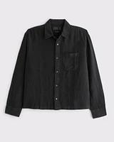 Cropped Linen Button-Up Shirt