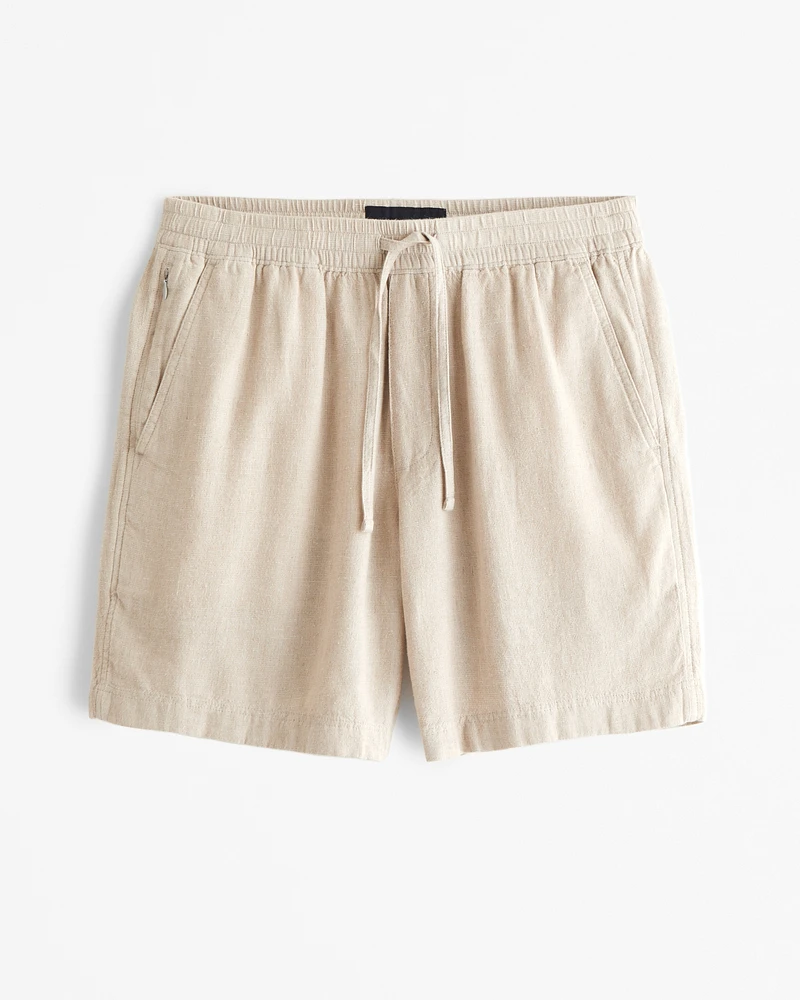 Relaxed Linen-Blend Pull-On Short