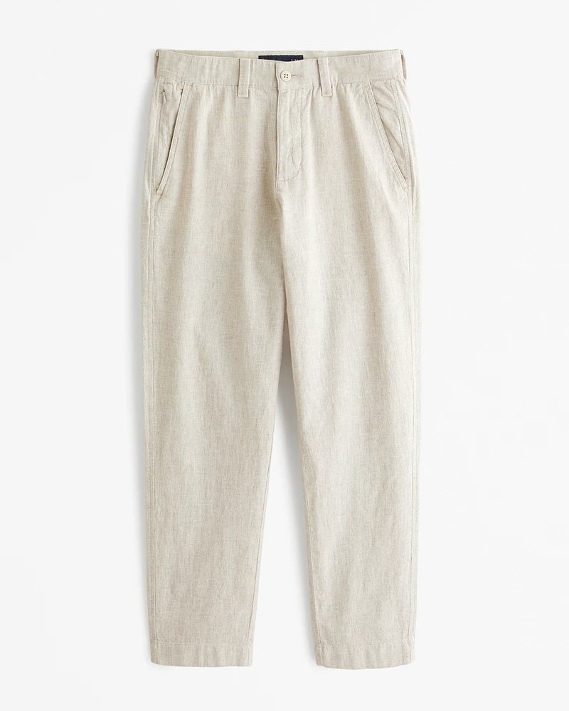 Straight Linen-Blend Fixed Waist Pant