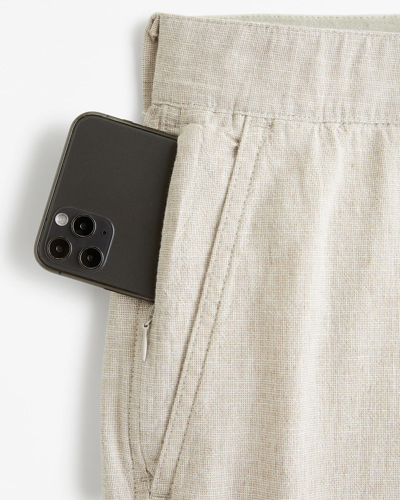 Straight Linen-Blend Fixed Waist Pant