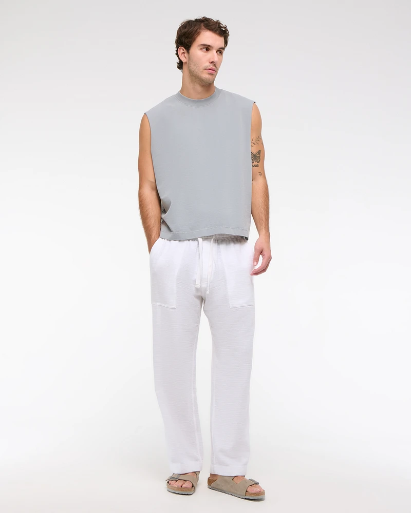 Baggy Cotton Textured Pull-On Pant