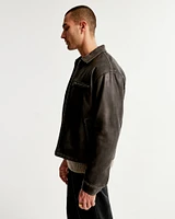 Vegan Leather Zip Trucker Jacket