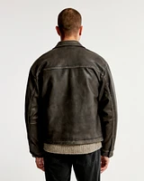 Vegan Leather Zip Trucker Jacket