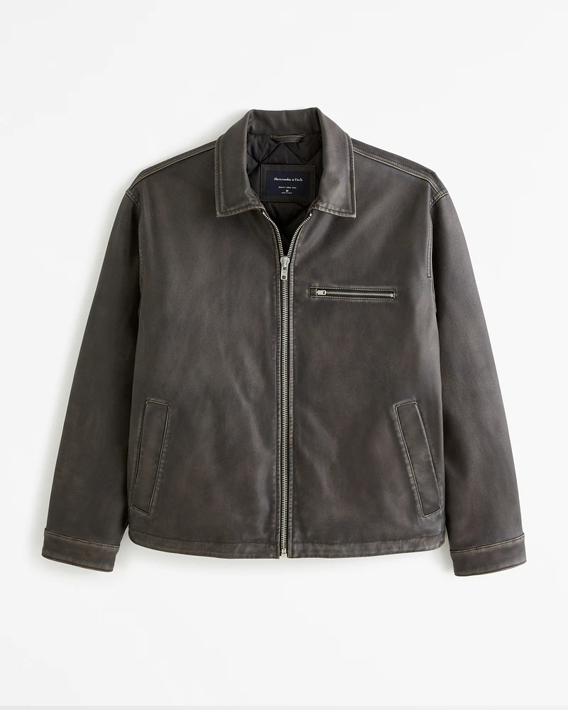 Vegan Leather Zip Trucker Jacket
