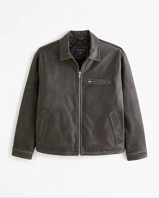 Vegan Leather Zip Trucker Jacket