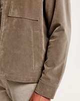 Vegan Sueded Leather Zip Shirt Jacket