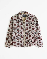 Floral Cropped Zip Trucker Jacket