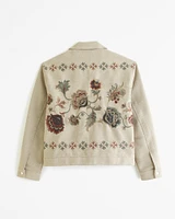 Embroidered Cropped Trucker Jacket