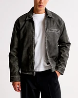 Cropped Vegan Leather Zip Trucker Jacket