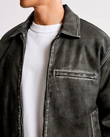 Cropped Vegan Leather Zip Trucker Jacket