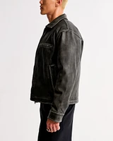 Cropped Vegan Leather Zip Trucker Jacket