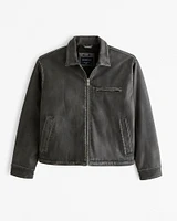 Cropped Vegan Leather Zip Trucker Jacket